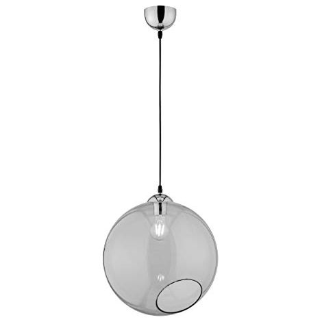 CLOONEY SOSPENSIONE VETRO TRASPARENTE FUME' CON MONTATURA CROMATA DIAM. 35 CM E27 (1/3)