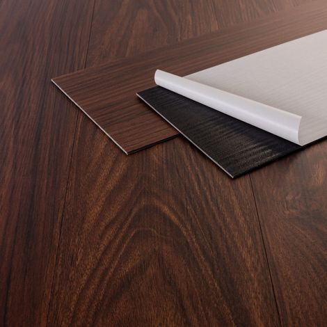 ML-Design Deluxe PVC Bodenbelag, Selbstklebende Vinyl-Dielen, Vinylboden, 91,5 cm x 15,3 cm x 2 mm, Dicke 2 mm, 2,23m²/16 Dielen, Rot-Braun Nuss, Holzoptik, rutschfest, wasserfest, Einfache Verlegung (1/5)