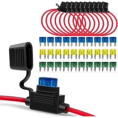 10Pcs 12AWG Porte Fusibles Petit Lame Enfichable Etanche avec Fil, 32V Support Porte Fusible Lame, Voiture Boîtes de Fusibles à Lame, 30Pcs Lame Fusible (1/5)
