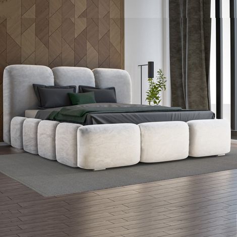 MEUBLER DESIGN Lit Honor En Velours Avec Coffre De Rangement Et Tête De Lit Matelassée - Velours Gris - 140x190, Style , x x cm (1/4)