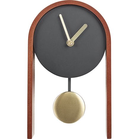 Reloj de mesa moderno MDF esfera redonda sin números péndulo decorativo negro y madera oscura Blatten (1/5)