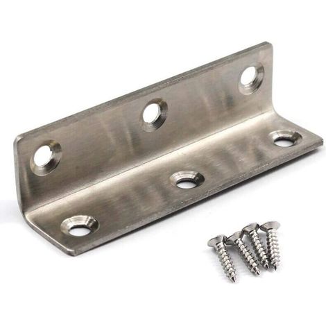 Lot de 10 équerres d'angle en acier inoxydable en forme de L pour étagère en bois, 80 x 20 x 20 mm