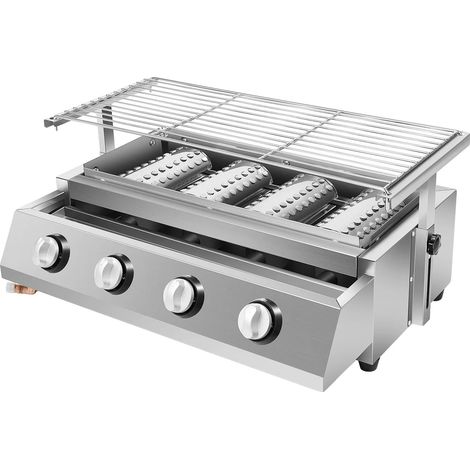 Griglia a gas, 4 bruciatori, struttura in acciaio inox, altezza regolabile da 0 a 7,1 cm, superficie di cottura 56 x 23 cm, alimentazione a GPL. (1/5)