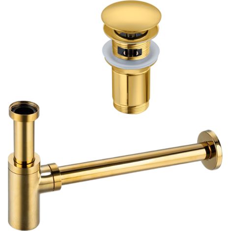 BALNEO - ensemble bonde de lavabo Klik Klak C avec trop-plein doré + siphon rond doré en laiton - kit pour lavabo (1/5)