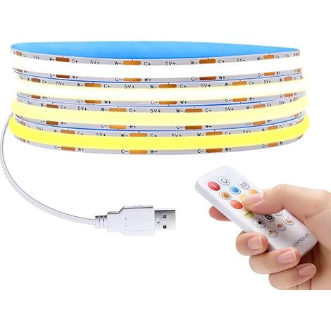 5V USB 2M 2700K Warm White-6500K White Dimmable CCT COB Strip Light with Remote Control Kit for Cabinet Acoustic Panel Lighting (1/5)