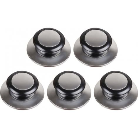Lot - de 5 boutons Argent et noir pour couvercles de casseroles (5-12 mm) - Remplacement pour couvercles de casseroles - 5,8 x 2,3 cm - universels (1/4)