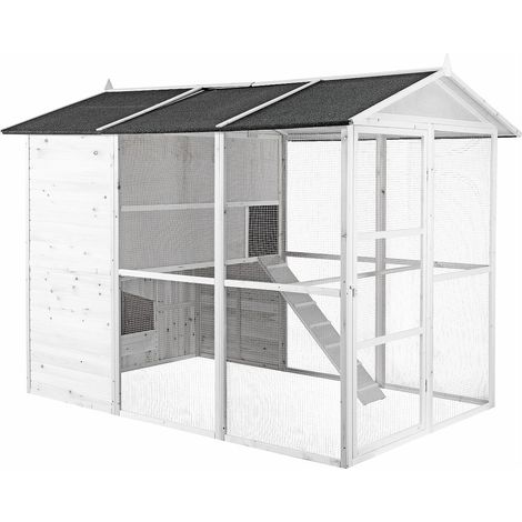 Poulailler en bois avec enclos - 10 poules - L. 266 x P. 174 x H. 205 cm - Blanc - FERAS (1/5)