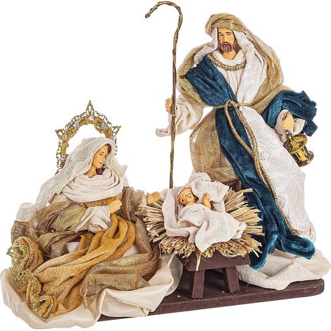 Natività con vestiti in tessuto color Blu Oro statue per presepe