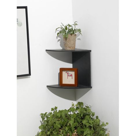 (Étagère d'angle MS6770) Étagère d'angle en PVC et bois, étagère de rangement style bohème, décoration murale flottante, style bohème, pour la chambre (1/5)