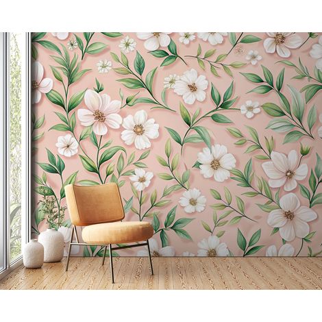 Papier peint fleuri - roses champêtres pastel - 150 x 250 cm (1/2)