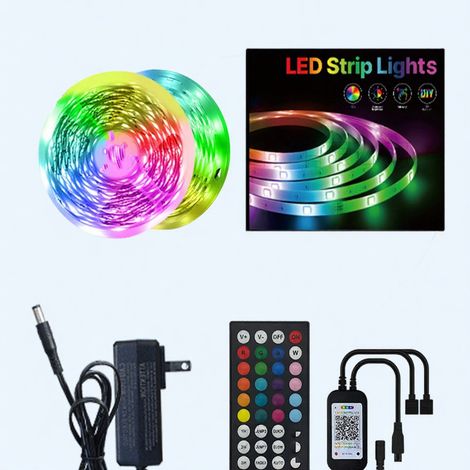 15 m RGB-LED-Streifen mit Bluetooth für Schlafzimmer, Wohnzimmer, Partys – Musiksynchronisation, Fernbedienung, App-Steuerung, selbstklebend (1/5)