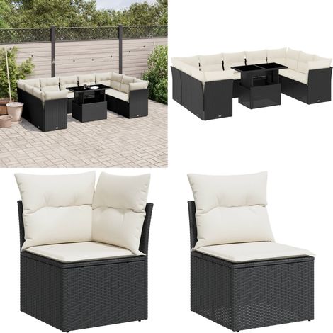 Salon de jardin 10 pcs avec coussins noir résine tressée - Ensemble Salon De Jardin - Meuble Extérieur - Mobilier De Jardin - Salon De Jardin Pliable - Set Salon De Jardin - Home & Living (1/5)