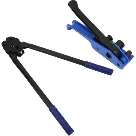 Sangle PP/PET 16-19mm, pince de cerclage manuelle avec coupe et tension, outil de cerclage bleu, lot de 2, tendeur manuel et agrafeuse pour emballage (1/5)