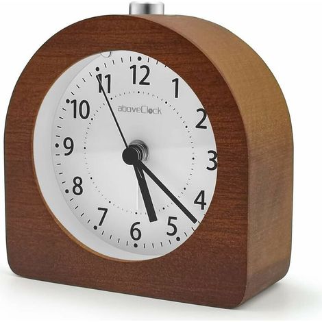 Réveil Matin à Piles Fonction Snooze Réveil Bois de Voyage Lumineux Réveil Analogique Silencieux sans Tic-Tac Horloge à Aiguilles Alarme Sonore Croissante - Bois Sombre (1/5)