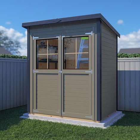 Abri de jardin bois Bertilo Simplo 2,16m² 12mm avec plancher gris beige RAL7006 (1/5)