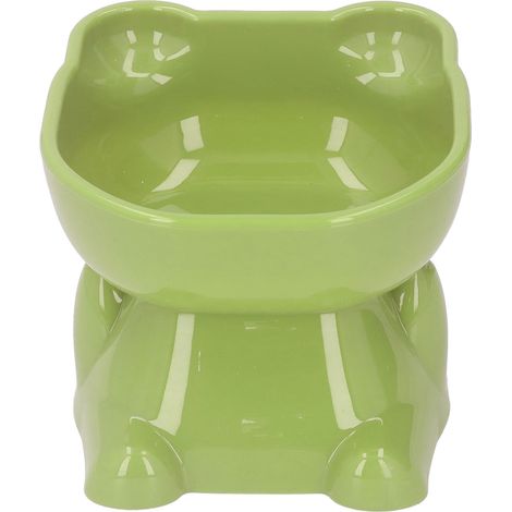 Raised Pet Bowl Prevent Tipping Cartoon Shape Plastic Elevated Cat Bowl for Water Food Green