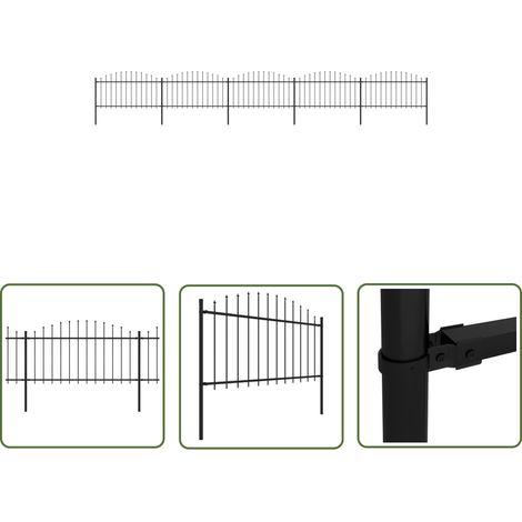 The Living Store Gartenzaun mit Speerspitzen Stahl (1,25 - 1,5) x 8,5 m Schwarz - Gartenzaun - Stahltür - Metallzaun - Sicherheitszaun - Hauszaun (1/5)