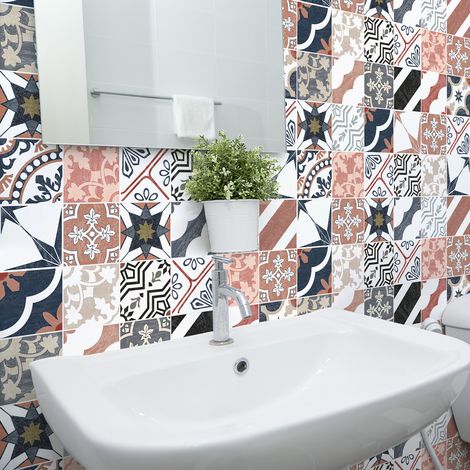Sticker Mural Carrelage adhésif Cuisine Salle de Bain - 30 STICKERS CARREAUX DE CIMENT AUTHENTIQUES PIO - 30stickers20x20cm (1/5)