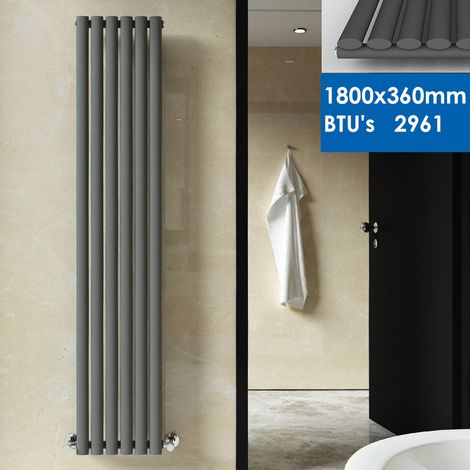 ELEGANT Central Heating Anthracite Radiator Oval Column Kitchen Heater Designer 1800 x 360 mm Single Panel Vertical Radiator (1/5)