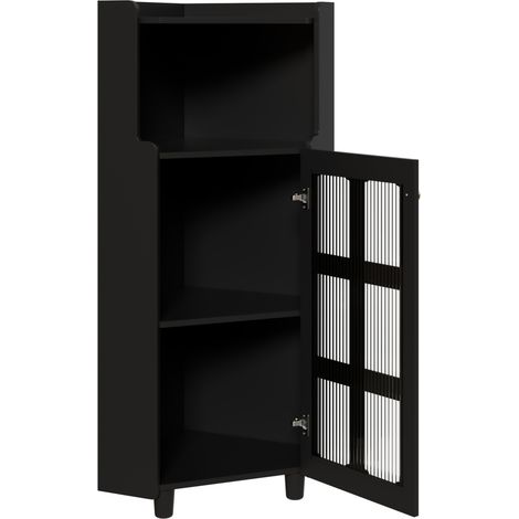 Armoire d'angle noire en MDF avec surface laquée et éclairage LED contrôlé par application (63,5 x 124 cm) (1/5)