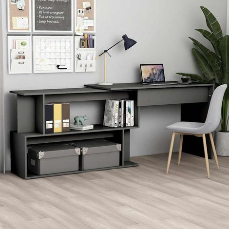 vidaXL Escritorio de esquina madera contrachapada gris 200x50x76 cm (1/5)