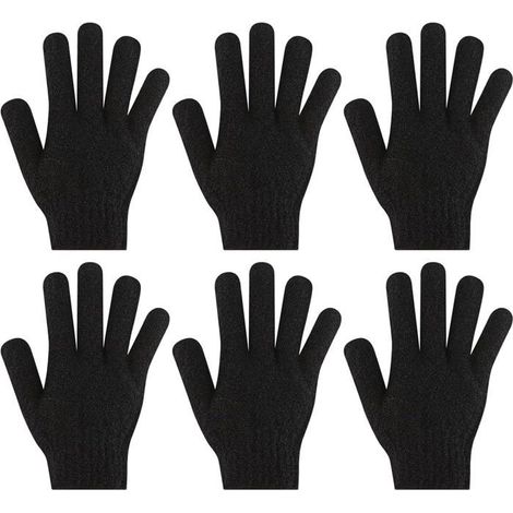 Lot de 6 gants exfoliants en bambou pour le bain et le corps - Pour éliminer les poils incarnés et les peaux mortes - Noir profond (1/5)