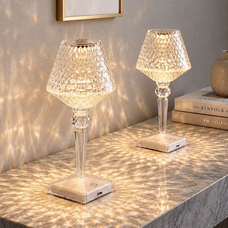 Lampe de table LED, lampe de chevet, lampe de salon, lampe en cristal avec variateur tactile, câble USB batterie, H 26cm, lot de 2 (1/5)