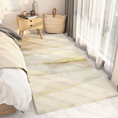 Tapis de chevet "Féndài Fánchén",Shaggy à Poils Ras Carpette Non Excrétion Fluffy Tapis Moderne Tapis,Durable Antidérapant Tapis de Porte pour Salon Chambre Chambre D'enfant Entrée Déco-B,50160cm (1/4)