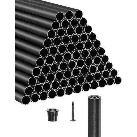 Balustres d'Escalier, Lot de 101, Barreaux de Sécurité Garde-corps Aluminium 19x813 mm, Tige Ronde Creuse Métal, Embouts de Rail et Vis, Barres Rampe pour Escaliers, Porche, Patio, Clôture, Noir (1/5)