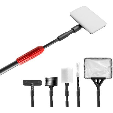 6-in-1 Aquarium Cleaning Kit, Telescopic Handle 56-82.5cm, Scraper, Net, Sponge, Rake, Brush, Tank Maintenance (1/5)