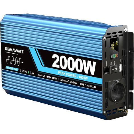 Inversor, potencia nominal 2000W, mando a distancia LCD, 12V 2000W (4000W de pico) (1/2)