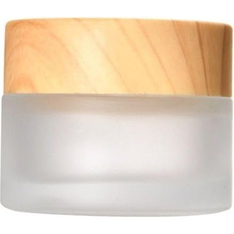 Bocal rond en verre dépoli avec couvercles grain de bois, étui rechargeable, bouteilles en verre pour maquillage, lotion, baume à lèvres, crème pour les yeux (20 g, givré) (1/5)
