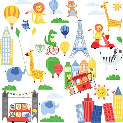 32 Stickers Animaux Safari en ville Roommates (1/2)