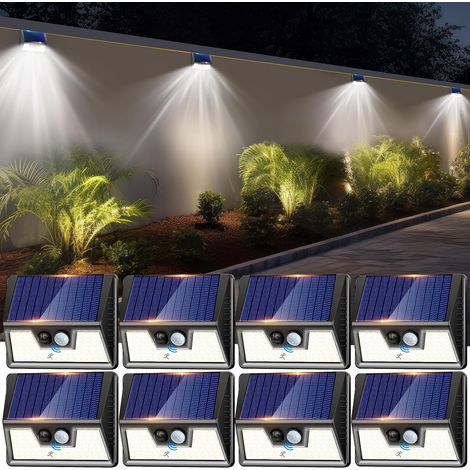 Lampe Solaire Extérieur Détecteur de Mouvement, Lot de 4 Lumiere Solaire Exterieur Avec IP65 Étanche, 3 Modos Eclairage Exterieur Solaire, Lampe Solaire pour Jardin, Garage