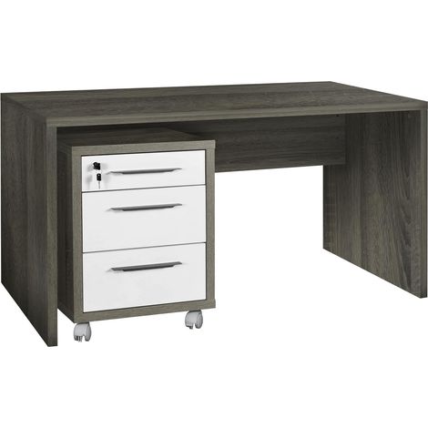 Composad Scrivania e Cassettiera con 3 Cassetti e Serratura della Linea Disegno, Set di 2 Mobili per Ufficio, (LxAxP) 138,20x74,50x69 cm, Colore Rovere Sonoma e Bianco Laccato, Made in Italy (1/5)