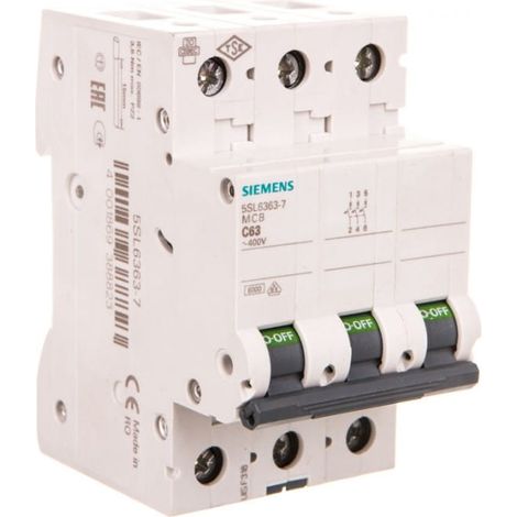 Interruttore automatico 3P C 63A 6kA AC 5SL6363-7