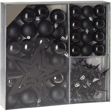 Kunststoff Christbaumschmuck 45 Teile Set - schwarz - Shatterproof Weihnachtskugeln bruchsicher - Tannenbaum Weihnachtsbaum Christbaum Zierschmuck