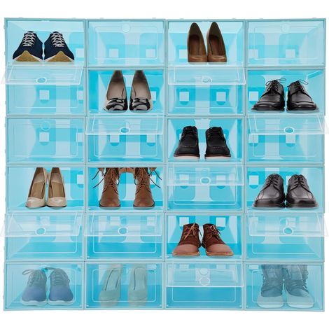 Set mit 24 stapelbaren, zusammenklappbaren Schuhkartons mit Deckeln für Turnschuhe, High Heels und Hausschuhe (1/5)