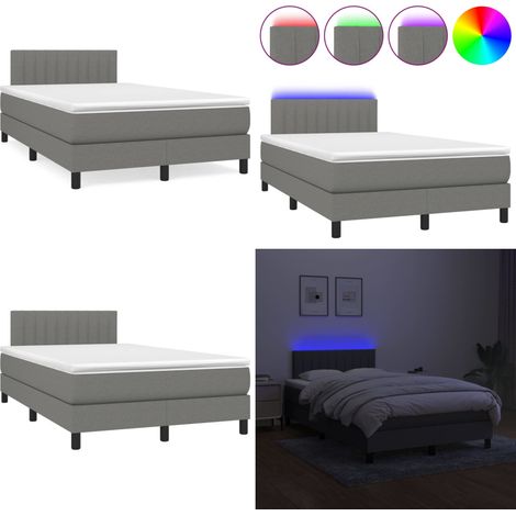 Cama box spring con colchón y LED tela marrón oscuro 120x190 cm - Cama box spring - Colchón con luz LED