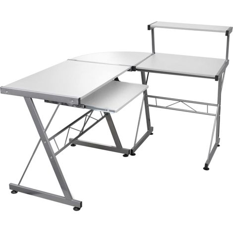 Bureau table poste de travail meuble d'ordinateur informatique étude d'ordinateur d'angle 132 x 112 x 99 cm bois ingénierie blanc