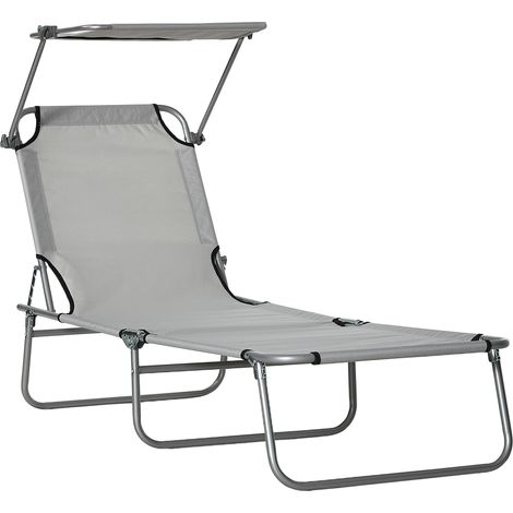 Transat pliant chaise longue jardin auvent dossier 4 positions camping 120 kg plage piscine gris clair