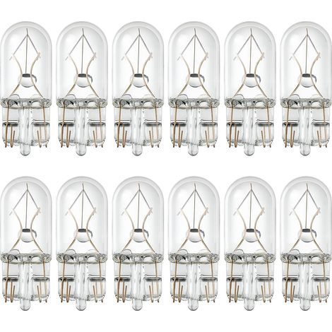 Lot de 12 ampoules halogènes T10 sans culot 501 W5W pour voiture, éclairage blanc chaud, clignotants latéraux, éclairage de plaque d'immatriculation, feu de recul, éclairage intérieur, 12 V CC (1/5)