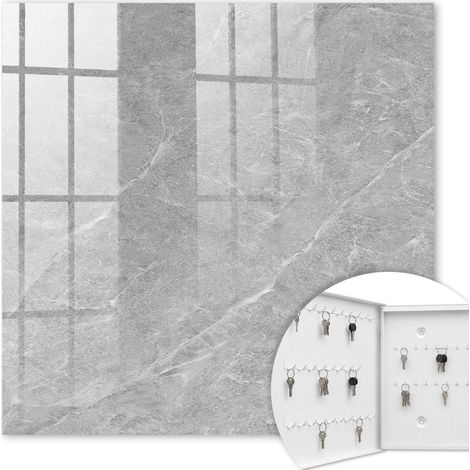 Armoire à clés - (30 cm x 30 cm) - Boîte à clés murale - Coffret de rangement pour clés - Couleur blanche - Ouverture vers la gauche - Pour maison et bureau - Texture de marbre