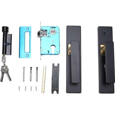 Set di maniglie per porta con serratura a chiave, per interni/esterni, bagno, camera da letto, serratura silenziosa in lega di alluminio, nero e oro. (1/5)
