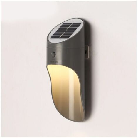 Lampe solaire extérieure, applique murale extérieure, lampe de jardin LED étanche, réverbère de balcon avec capteur de corps humain (coque grise chaude, lumière blanche) (1/5)