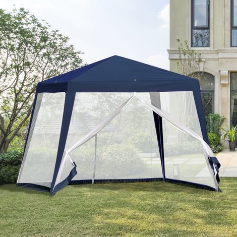 Outsunny Gartenpavillon Pavillon Festzelt Partyzelt wetterfest Zelt mit Moskitonetz Metall + Polyester Blau 3 x 3 m