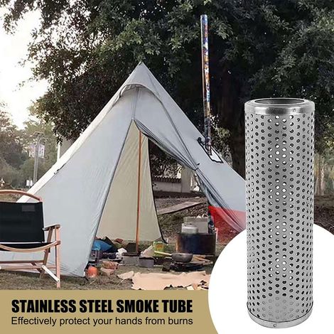 Tuyau de fumée en acier inoxydable pour poêle à bois de camping, tube à fumée avec couvercle anti-brûlure pour fumoir extérieur (1/3)