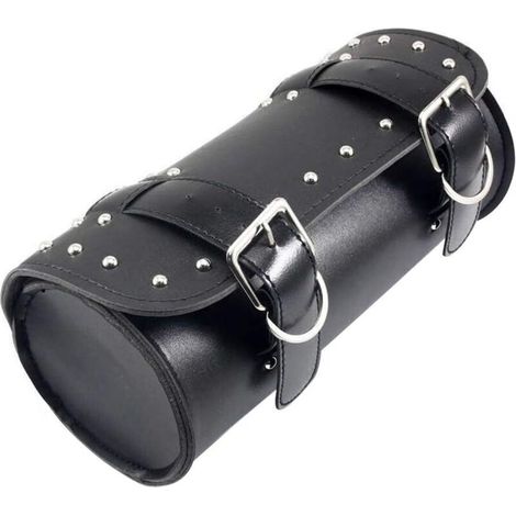 Sacoche de selle de moto universelle, sac à outils étanche en cuir PU de moto, sac de rangement rond, noir (1/5)