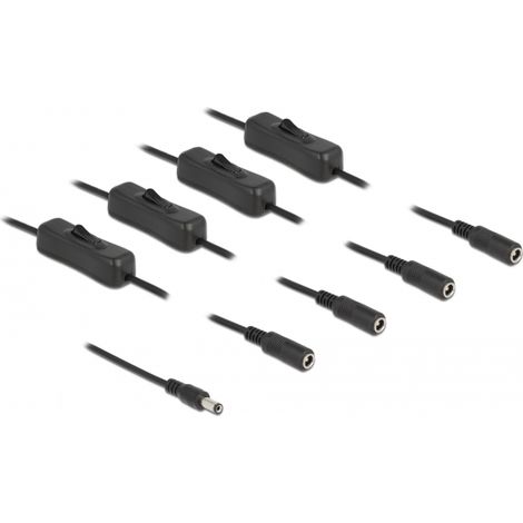 Delock Cable CC 5,5 x 2,1 mm macho a 4 x CC hembra con interruptor 1 m