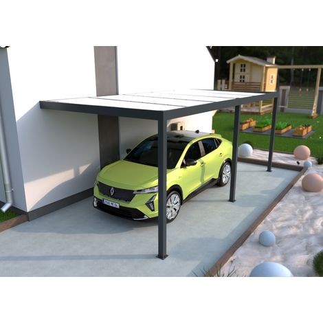 Carport aluminium adossé 3x6 m anthracite Fabriqué en France (1/4)